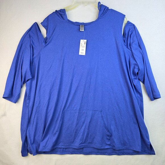 Avenue Tops - Avenue Plus Size 26/28 Cold Shoulder Hoodie Blue Front Pocket Streetwear New
